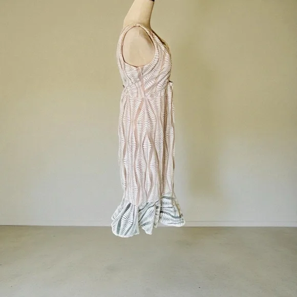 Guess Sz 14 Cream and White Embroidered Mesh Cutout Backless MIDI Dress w Slit - Picture 7 of 16